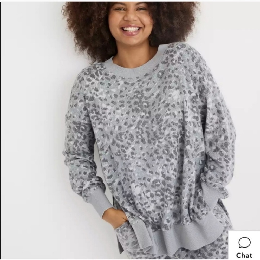 AERIE Cozy Good Vibes Gray Leopard Print Women's Sweater
